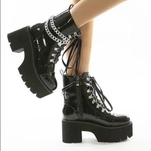 chain decor platform chunky heeled combat boots